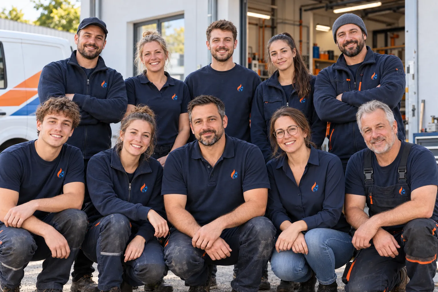 Das Team der KlimaOptimierung GmbH vor der Werkstatt